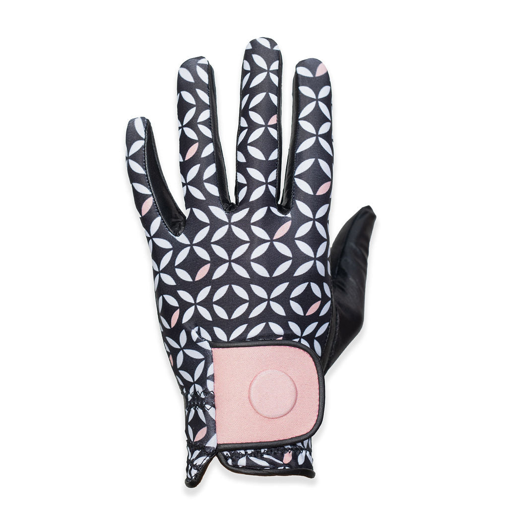 Women's Leather Golf Glove - Moroccan Oasis Black with Magnet Clasp