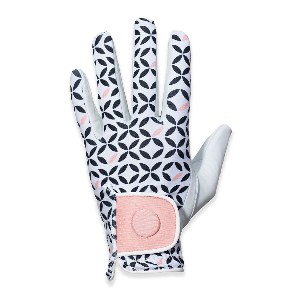 Women's Leather Golf Glove - Moroccan Oasis White with Magnetic Clasp